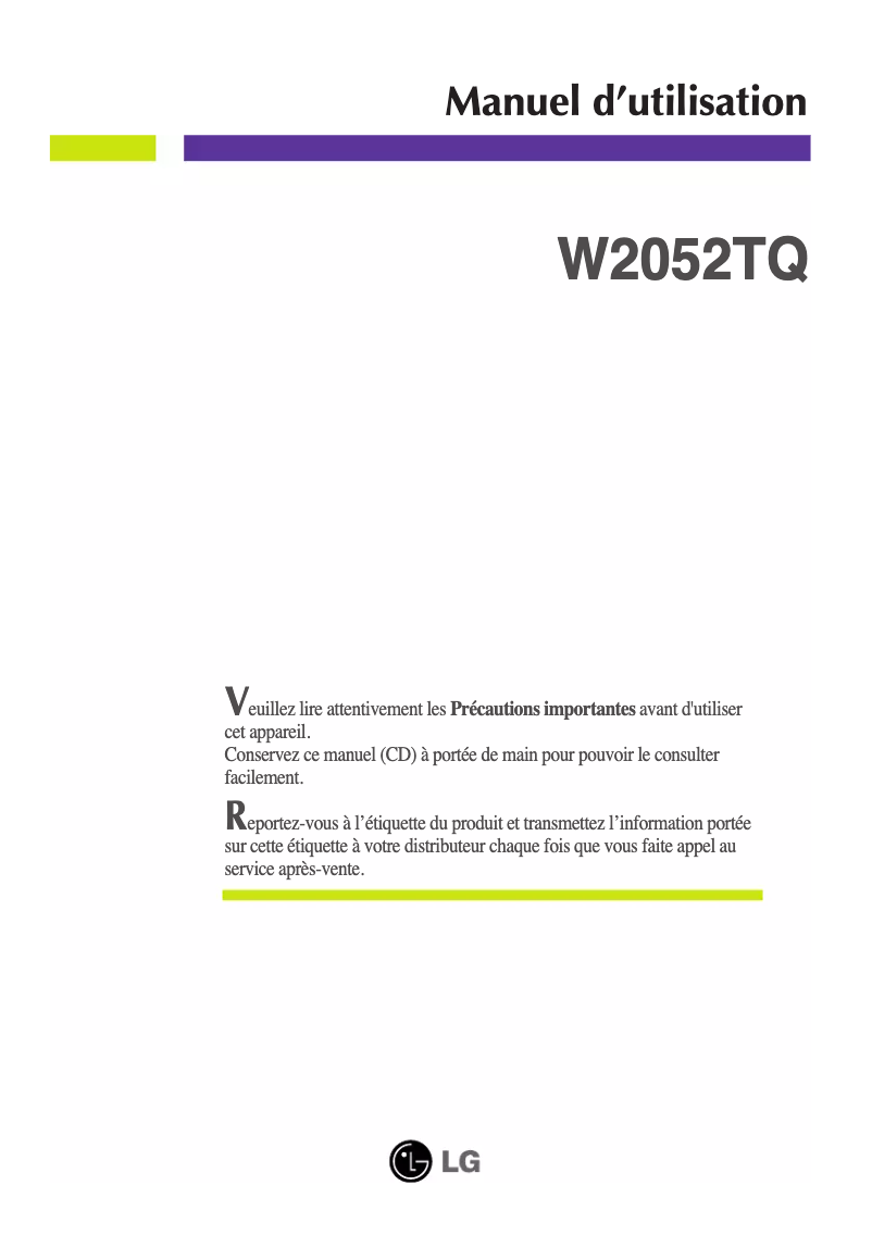 Imagen de la primera página del manual del dispositivo W2052TQ-PF