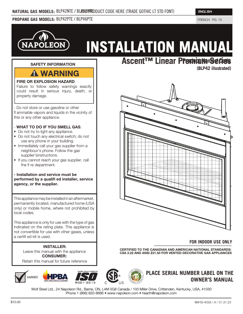 Page n°1 - Manuel utilisateur Napoleon Ascent Linear Premium 42