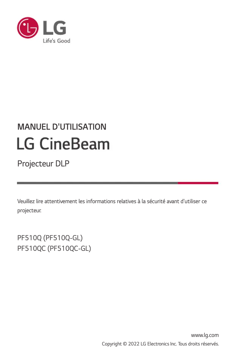 Page 1 de la notice Manuel utilisateur LG CineBeam PF510Q