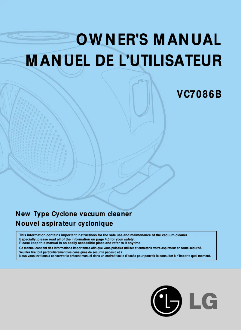 Page 1 de la notice Manuel utilisateur LG VC7086B