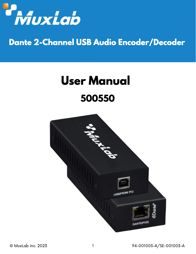 Page 1 de la notice Manuel utilisateur MuxLab 500550