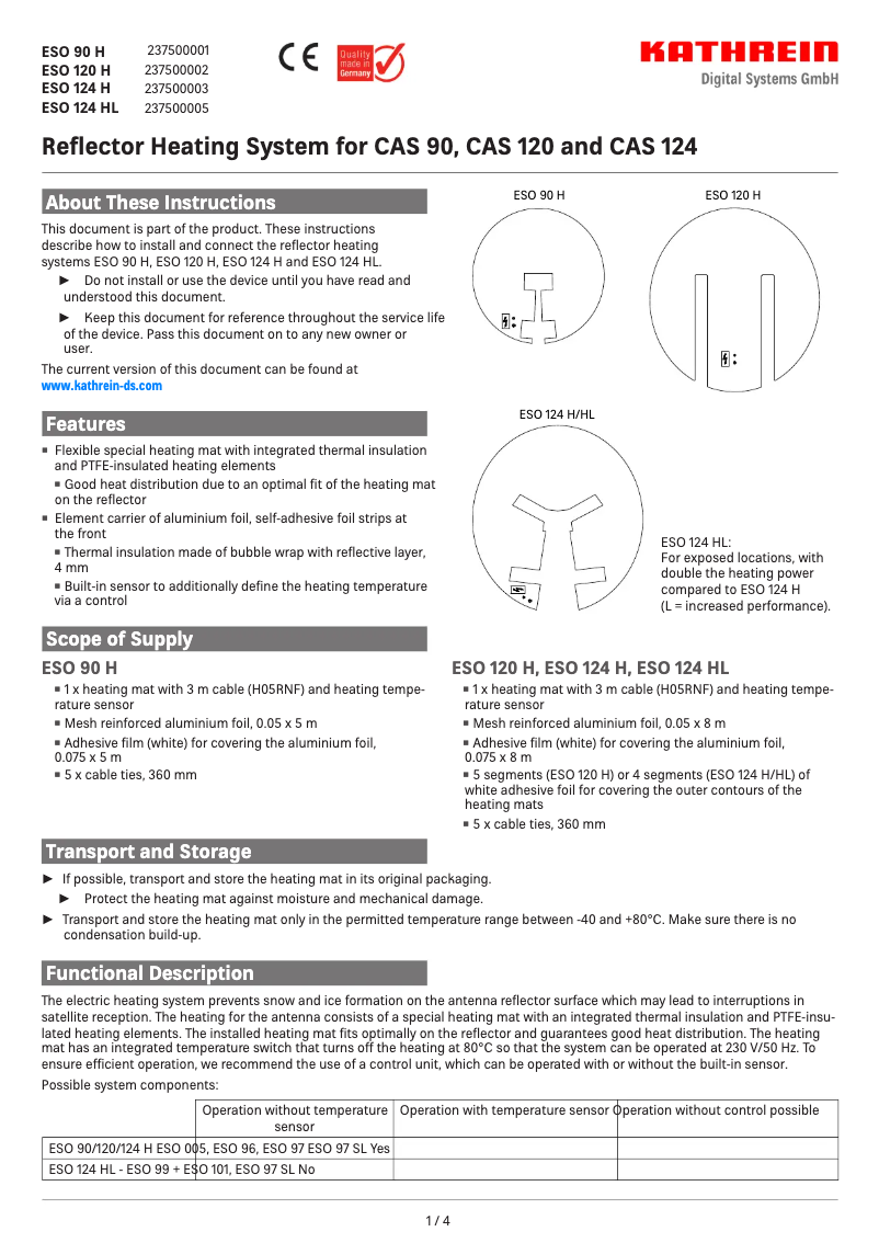 Page 1 de la notice Manuel utilisateur Kathrein ESO 120 H