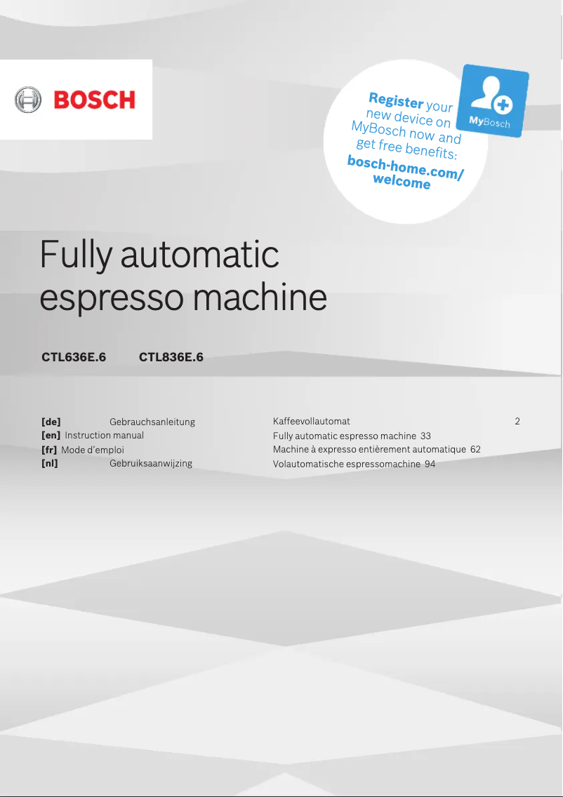 Page n°1 - Manuel utilisateur Bosch AccentLine CTL836EC6