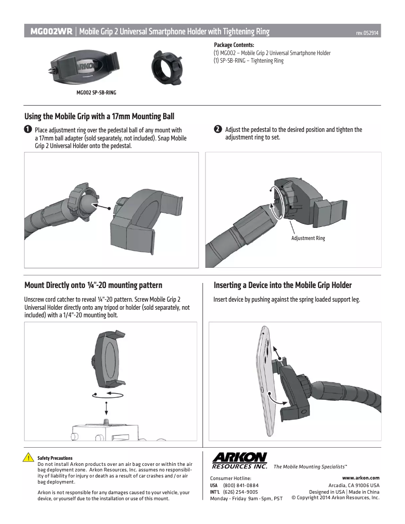 Page n°1 - Manuel utilisateur Arkon MG002WR