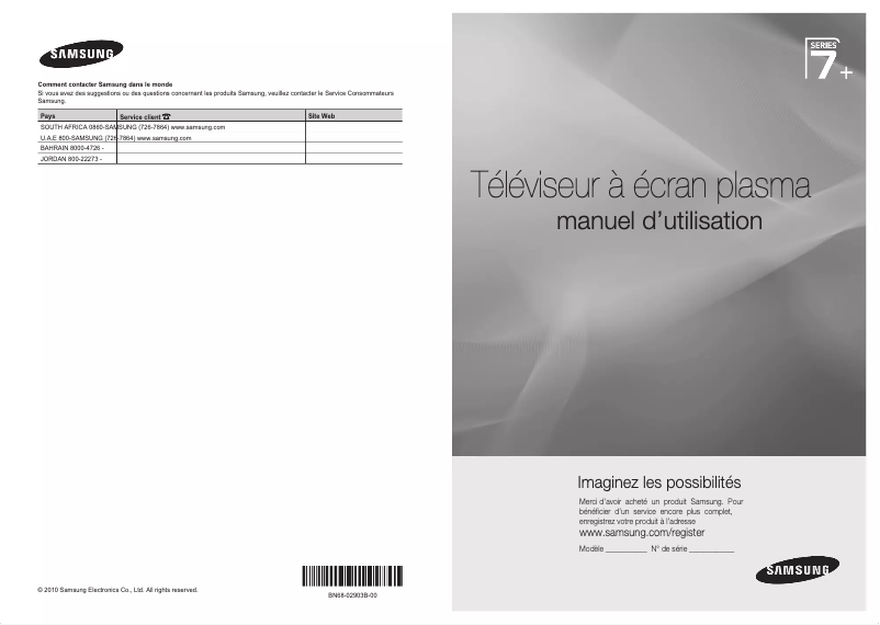 Page 1 de la notice Manuel utilisateur Samsung PS63C7000YR