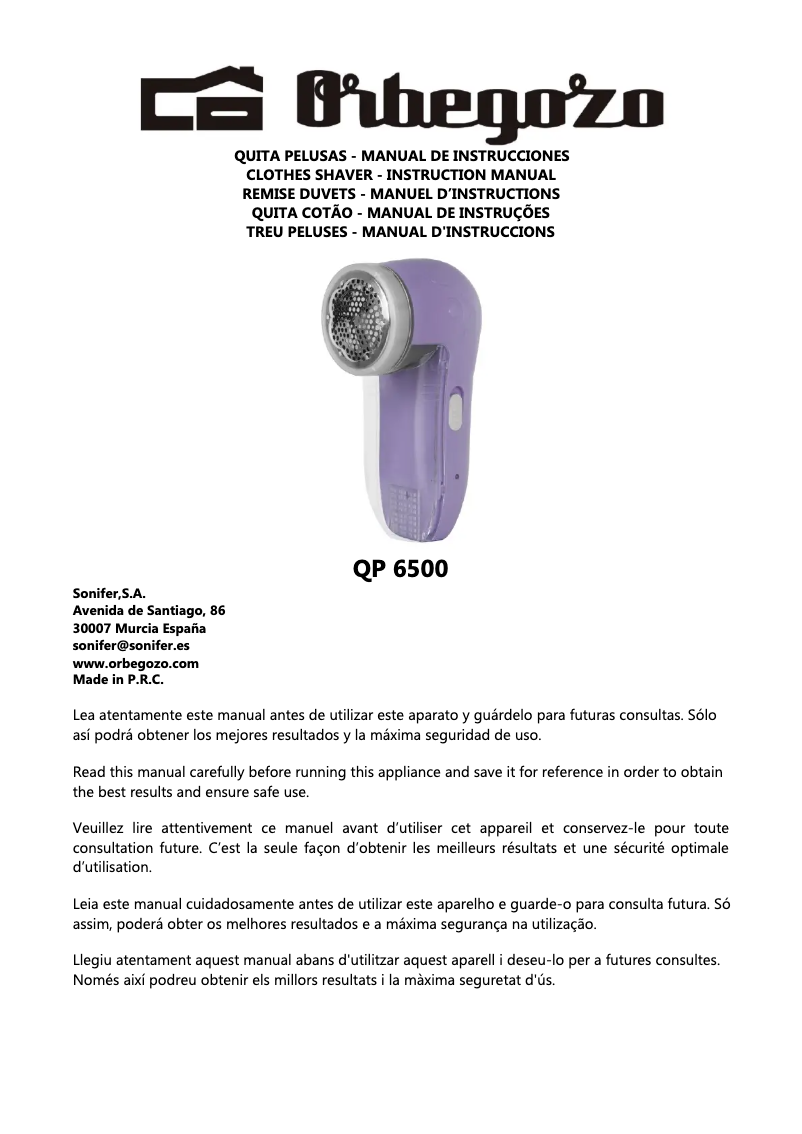 Page 1 de la notice Manuel utilisateur Orbegozo QP 6500