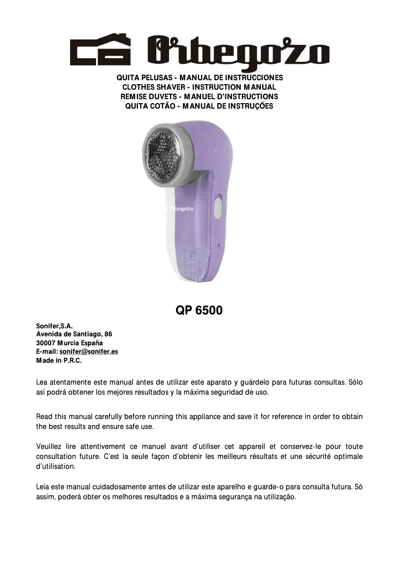 Page n°1 - Manuel utilisateur Orbegozo QP 6500