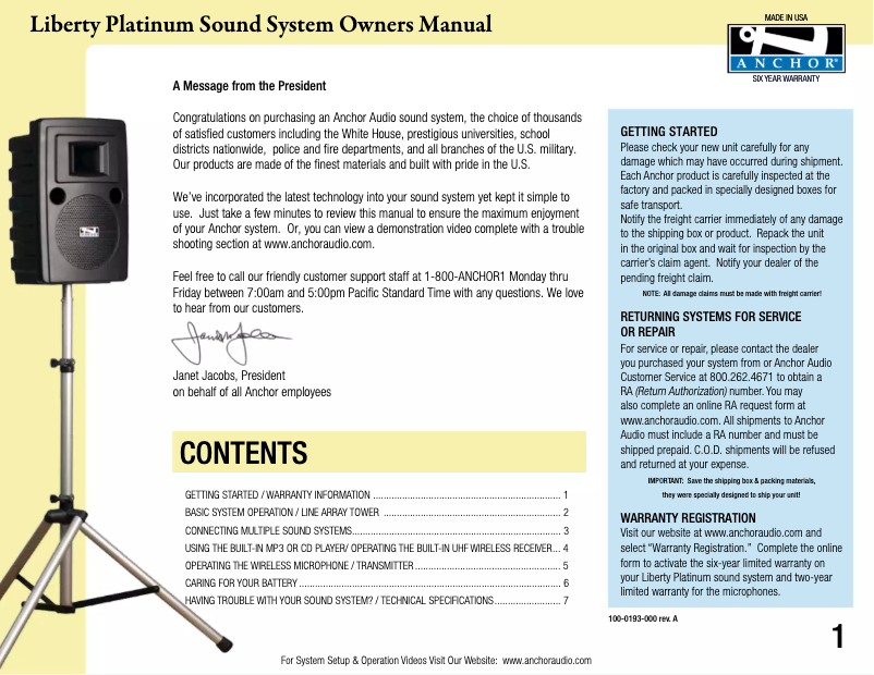 First page image of the manual for LIB-7500MU2/AC