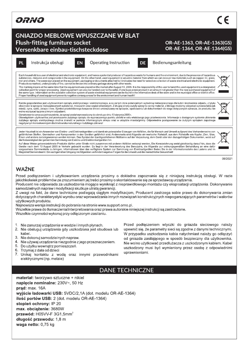 Image de la première page du manuel de l'appareil OR-AE-1364