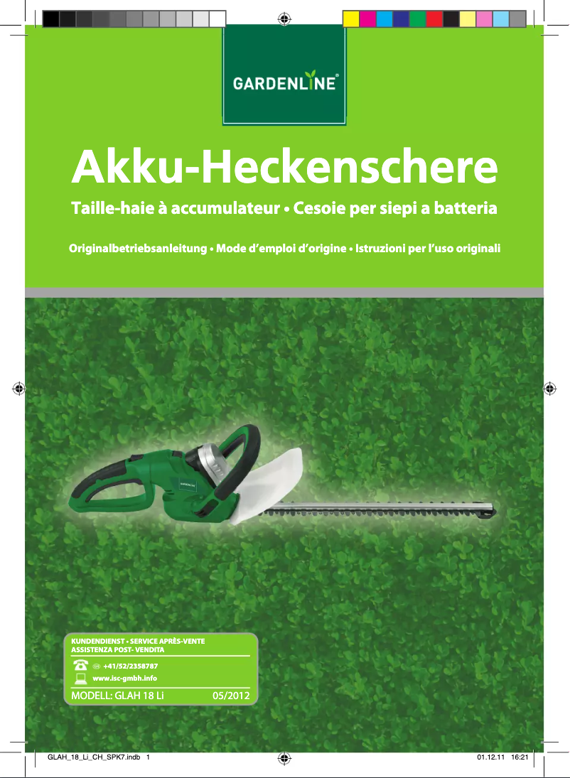 Page n°1 - Manuel utilisateur Gardenline GLAH 18 Li