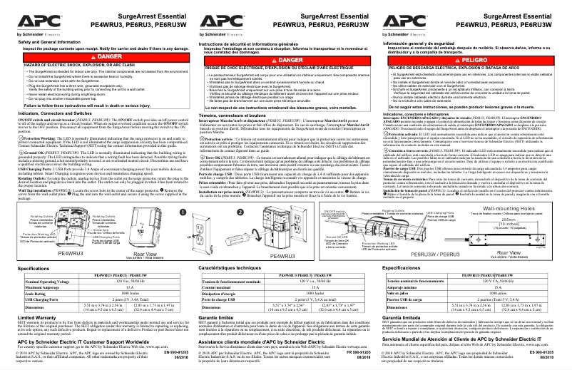 Page 1 de la notice Manuel utilisateur APC SurgeArrest Essential PE6RU3