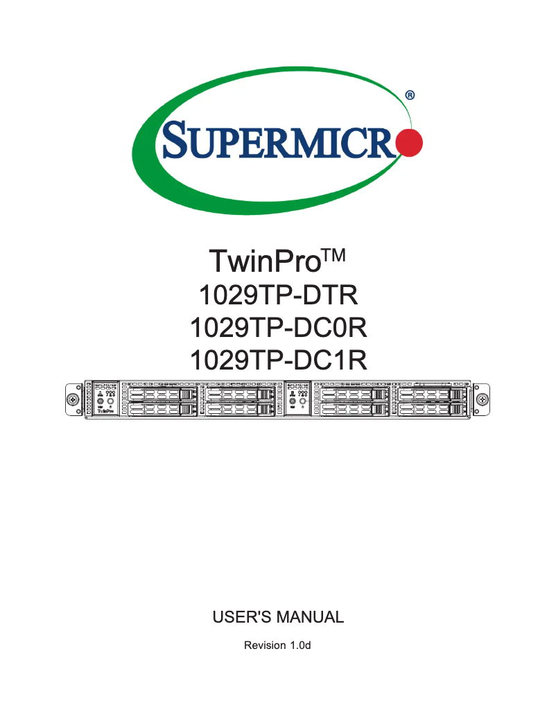 Page 1 de la notice Manuel utilisateur Supermicro SuperServer 1029TP-DTR