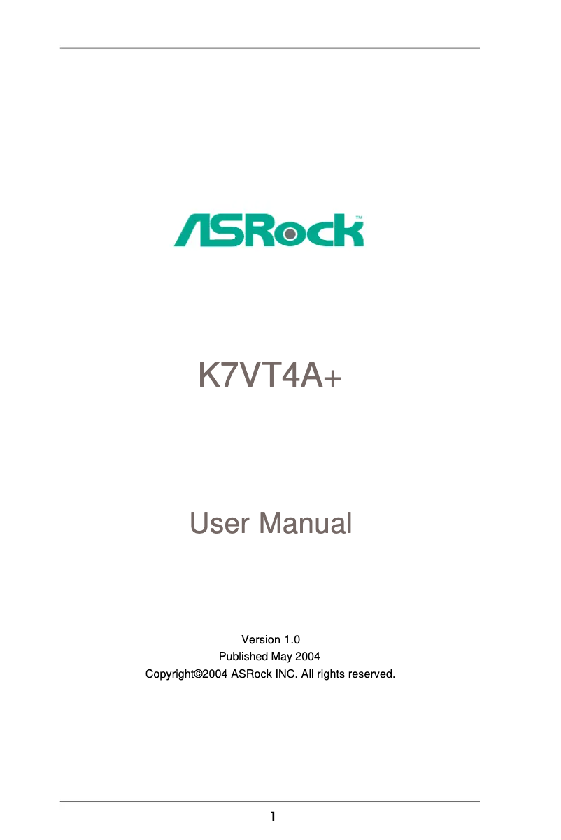 Page 1 de la notice Manuel utilisateur Asrock K7VT4A+