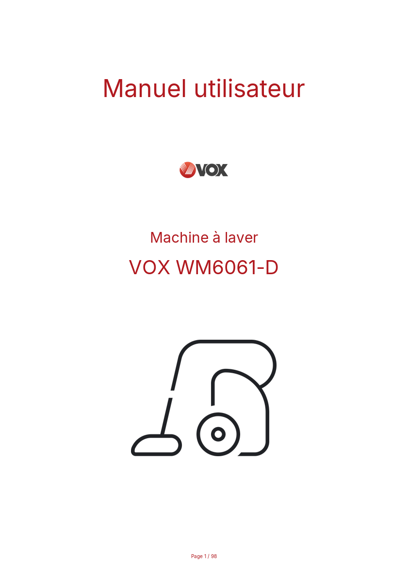 Page n°1 - Manuel utilisateur VOX WM6061-D