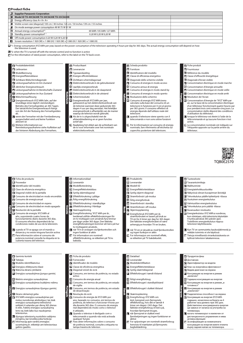 Página 1 del manual Ficha técnica Panasonic TX-40CS630E