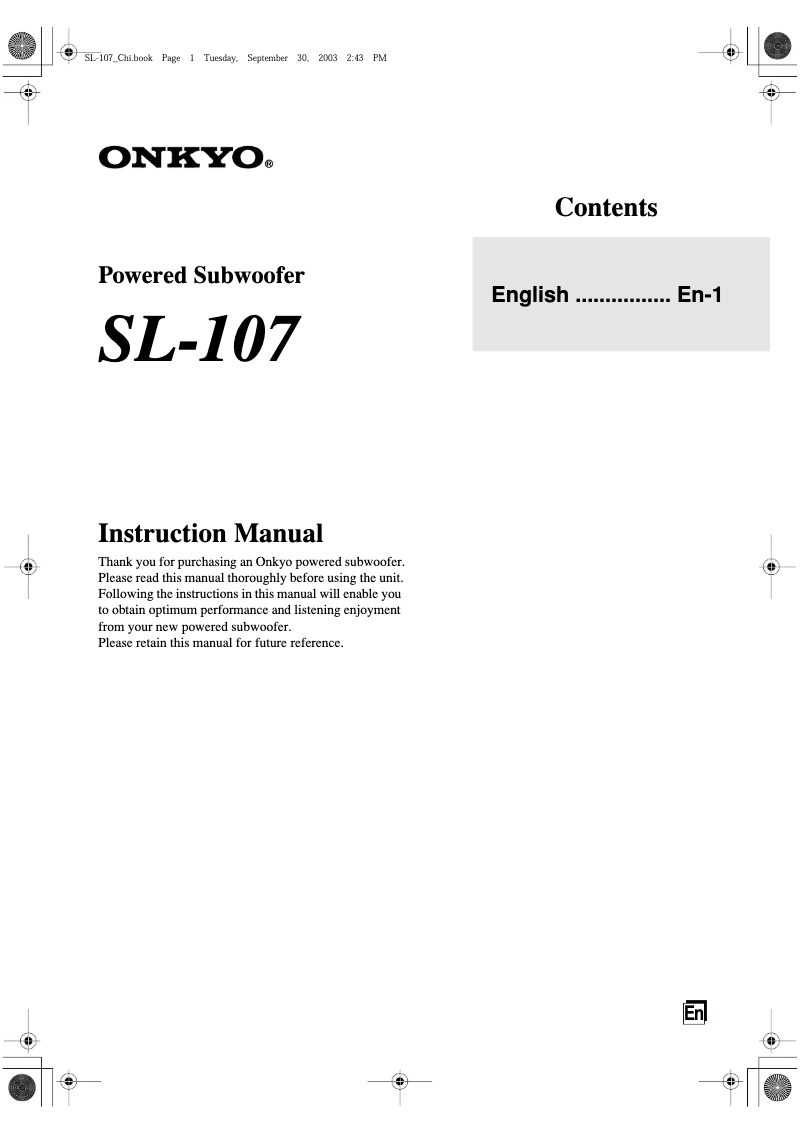 Page n°1 - Manuel utilisateur Onkyo SL-107