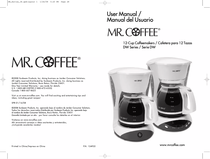 Page 1 de la notice Manuel utilisateur Mr. Coffee DWX20