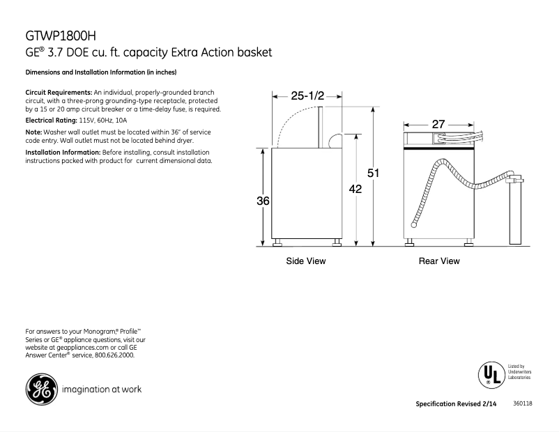 Image de la première page du manuel de l'appareil GTWP1800HWS