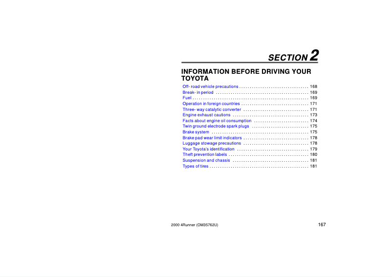 Page 1 de la notice Manuel utilisateur Toyota 4Runner (2000)
