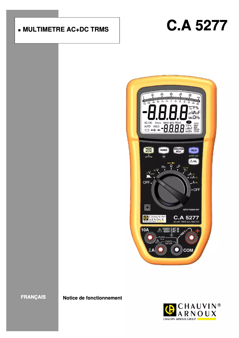 Page 1 de la notice Manuel utilisateur Chauvin Arnoux C.A 5273