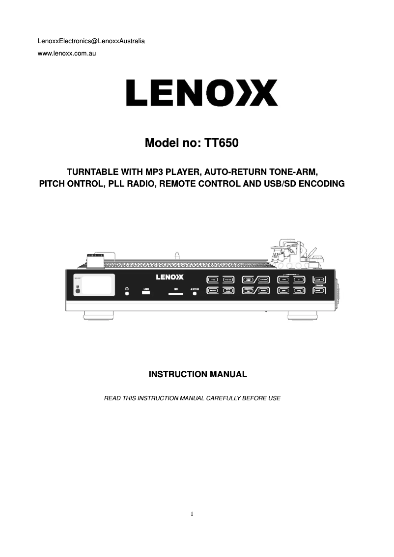 Page n°1 - Manuel utilisateur Lenoxx TT650