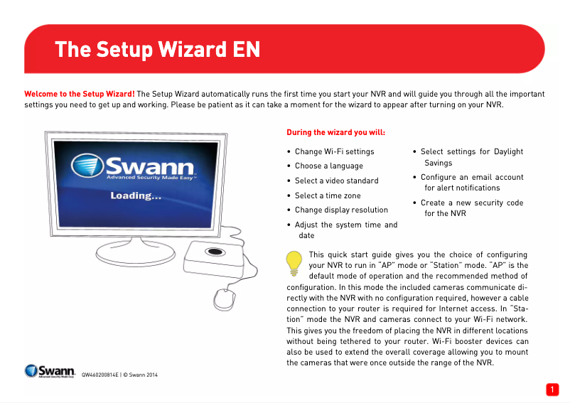 Page 1 de la notice Manuel utilisateur Swann SWNVK-460KH2