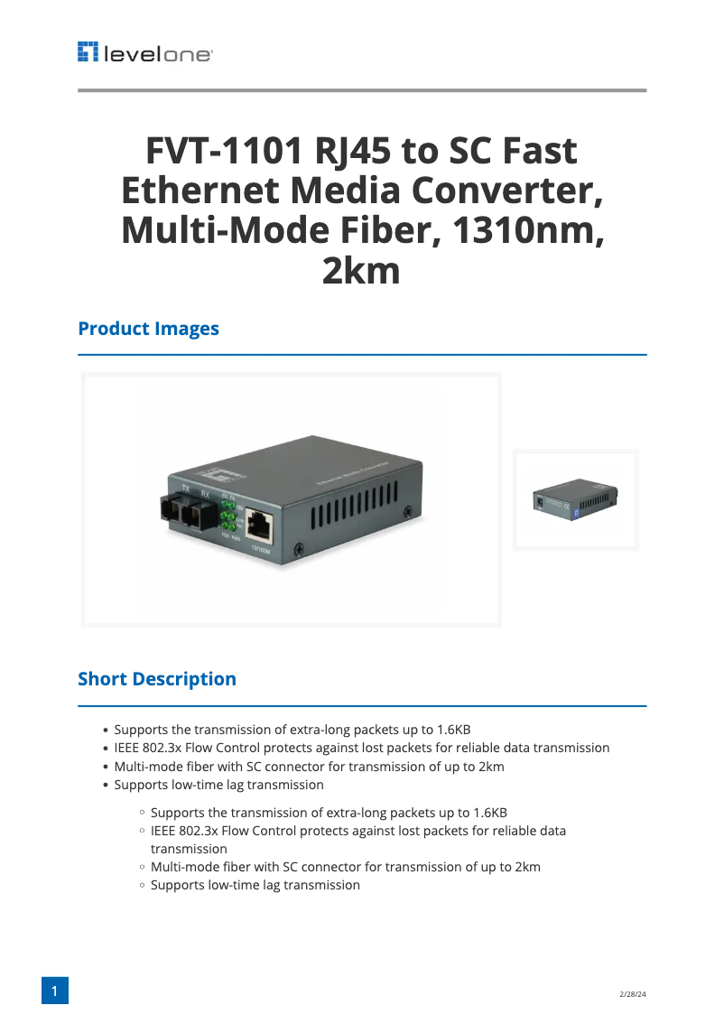 Página 1 del manual Manual de usuario LevelOne FVT-1101