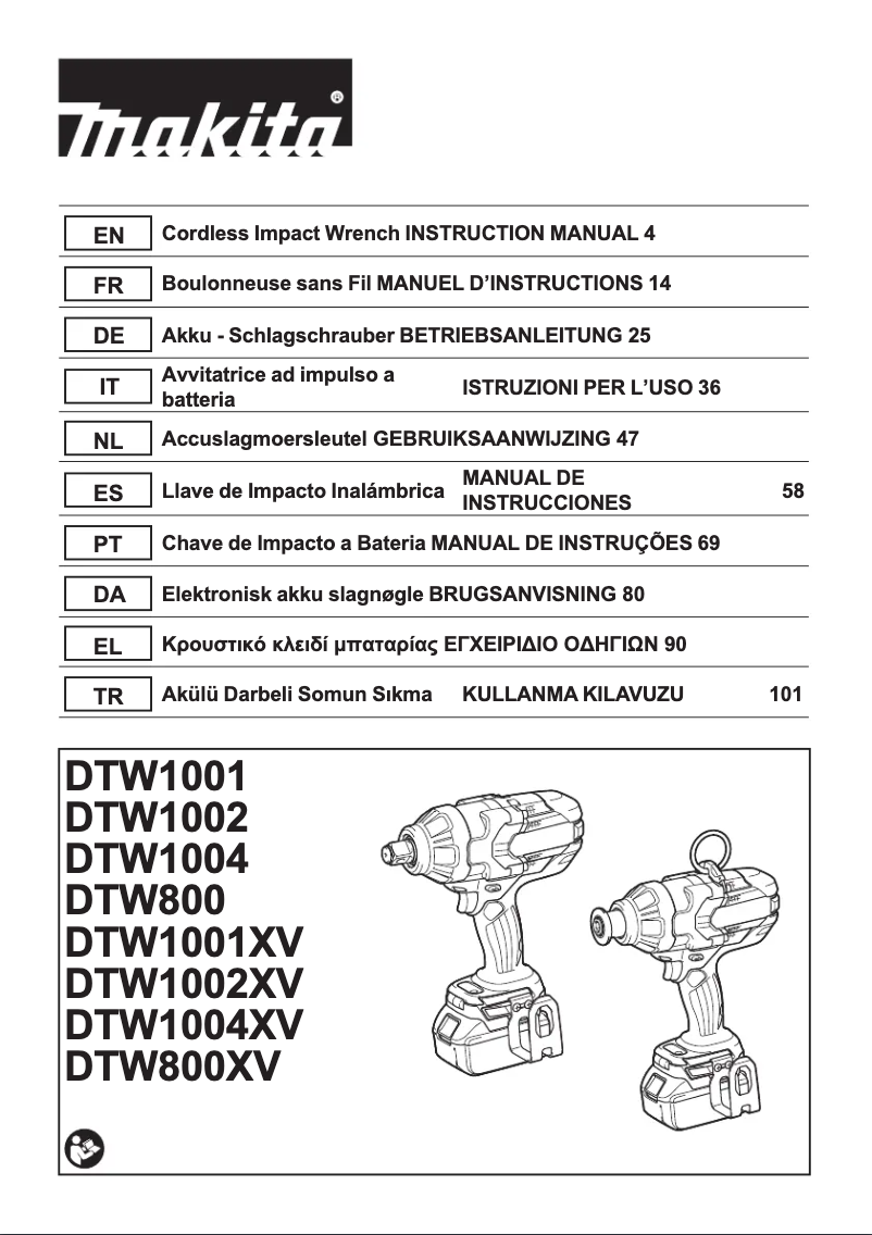 Page 1 de la notice Manuel utilisateur Makita DTW1004