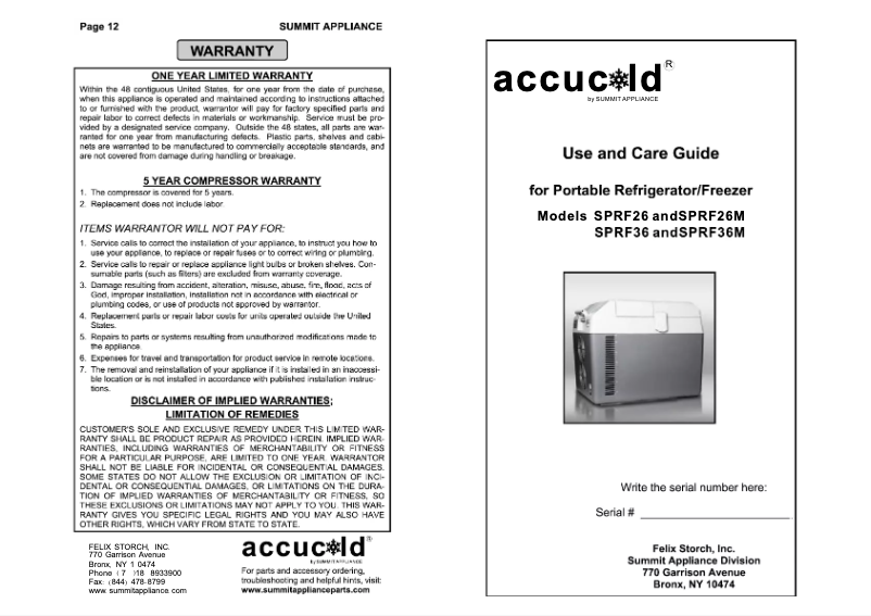 Page 1 de la notice Guide d'installation Summit SPRF26