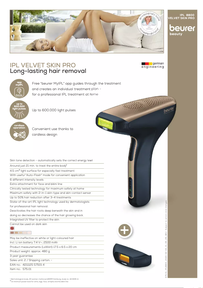 Page n°1 - Fiche technique Beurer Velvet Skin Pro IPL 8800