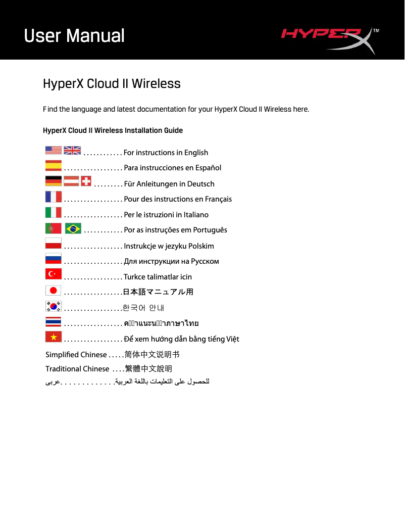 Page 1 de la notice Manuel utilisateur HyperX Cloud II