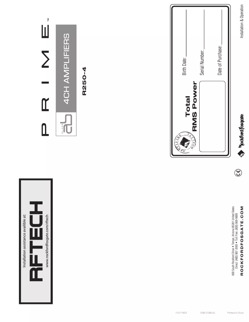 Page n°1 - Manuel utilisateur Rockford Fosgate R125-2