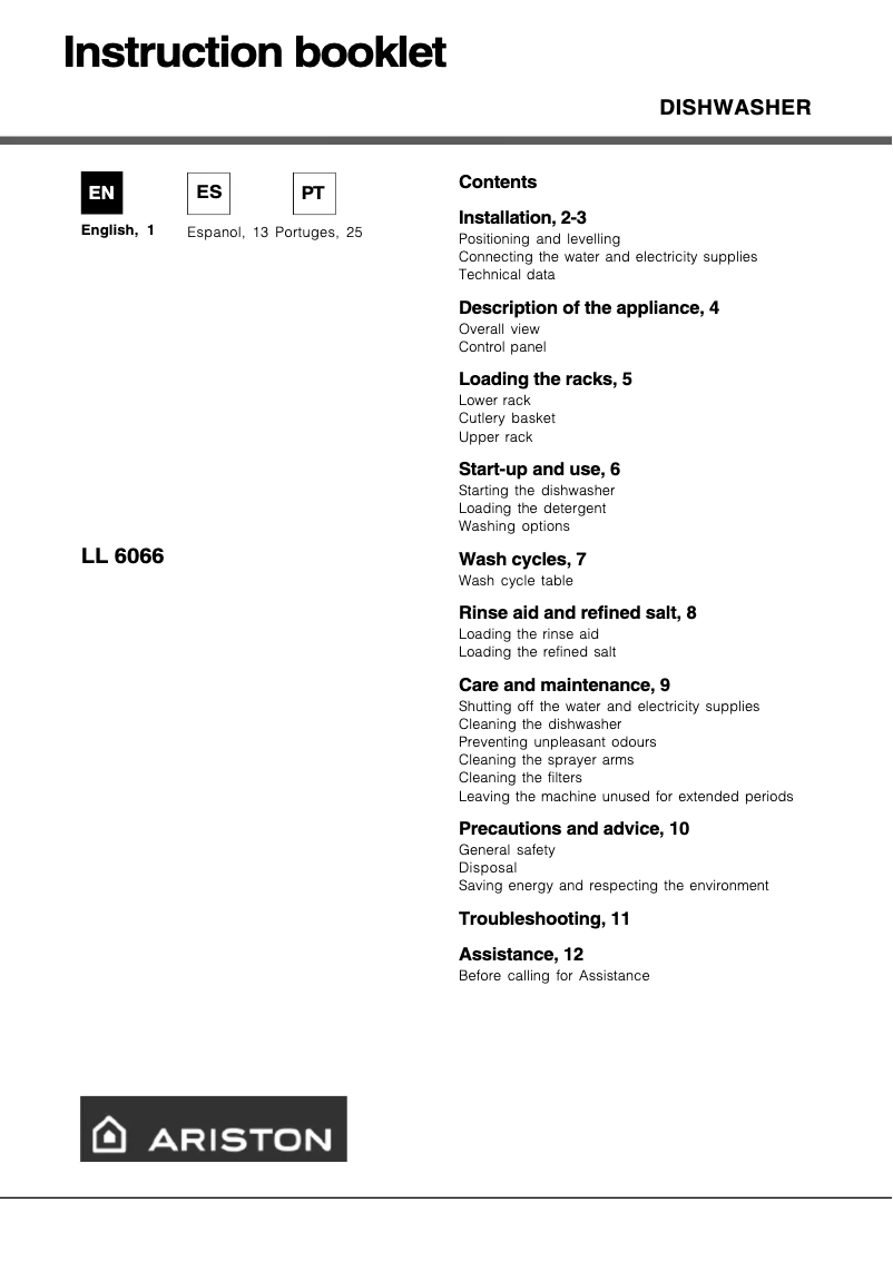 Page n°1 - Manuel utilisateur Hotpoint Ariston LL 6066