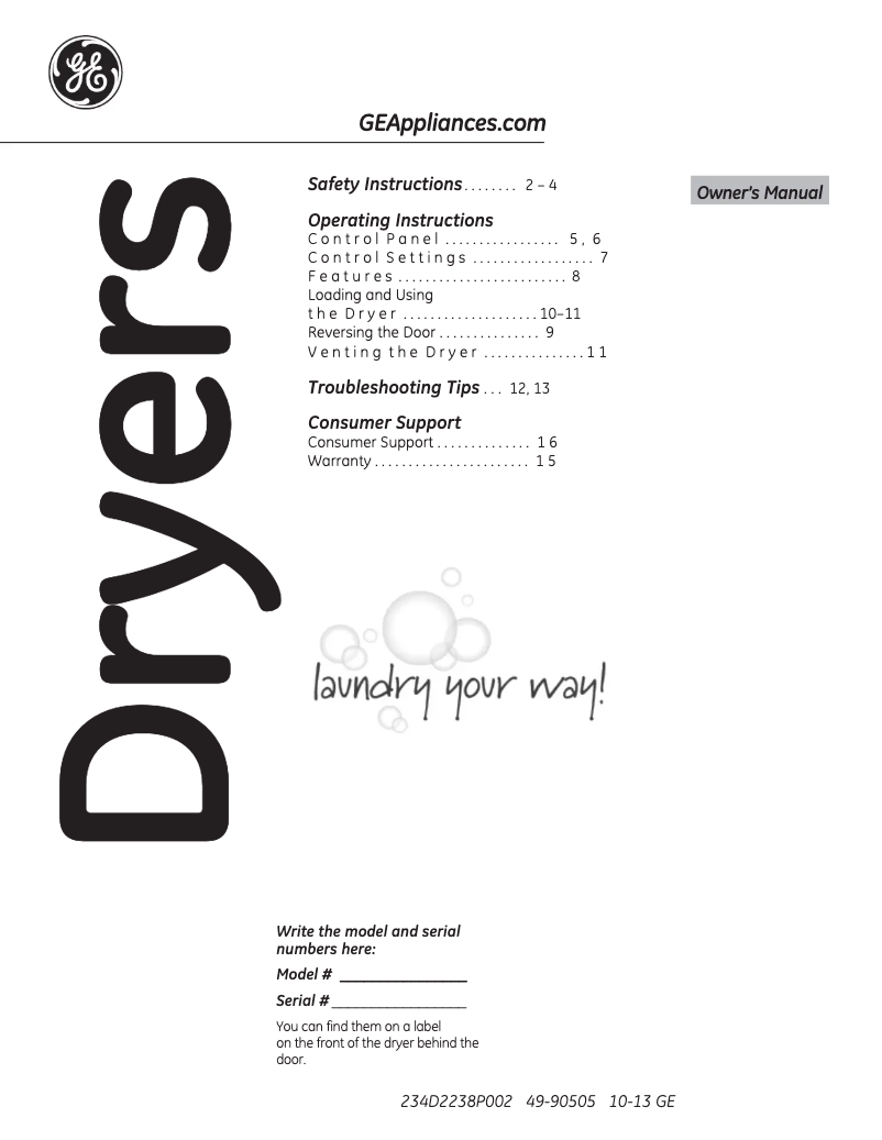 Page n°1 - Mode d'emploi GE GTDP200GFWS