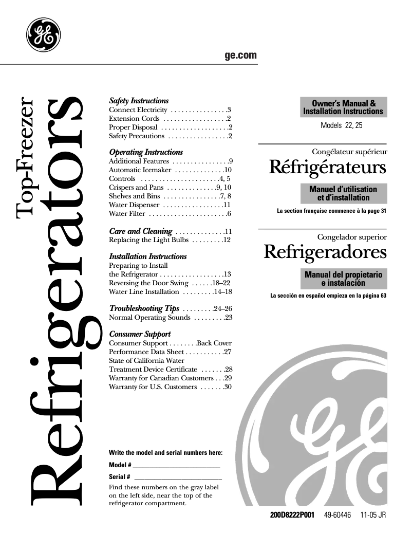 Page 1 de la notice Guide d'installation GE Profile PTS22LCRWW