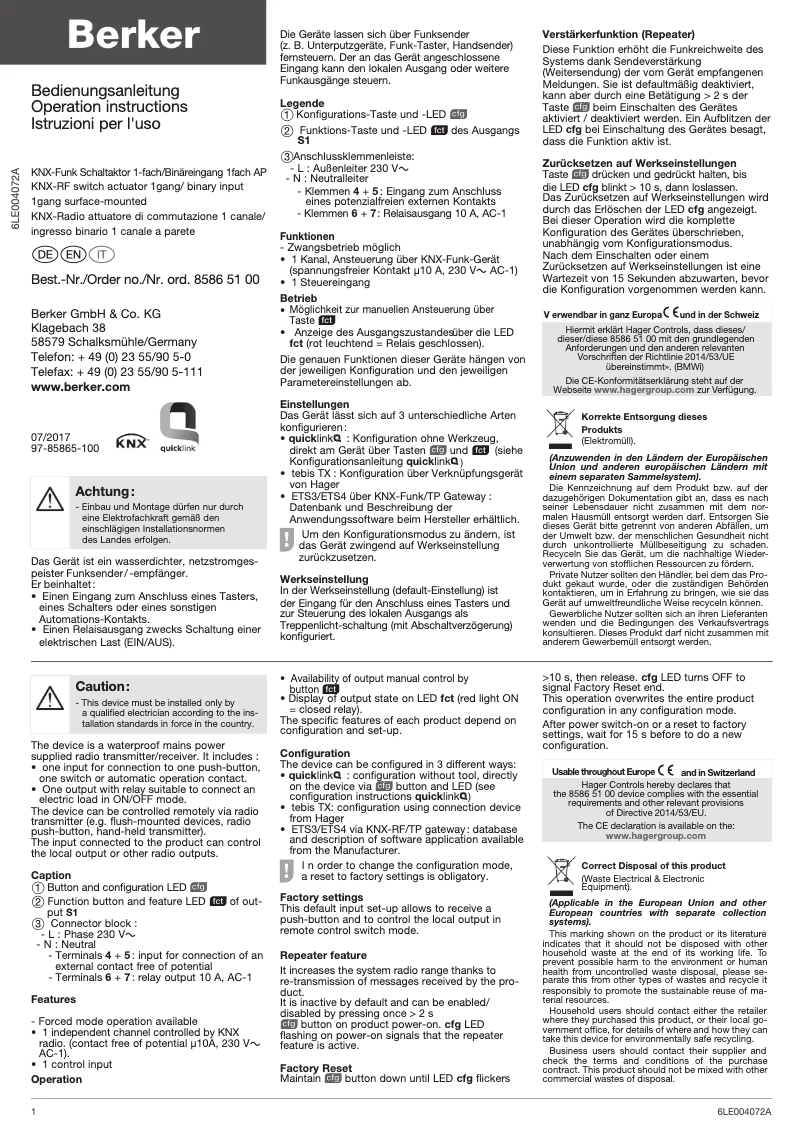 Image de la première page du manuel de l'appareil 85865100