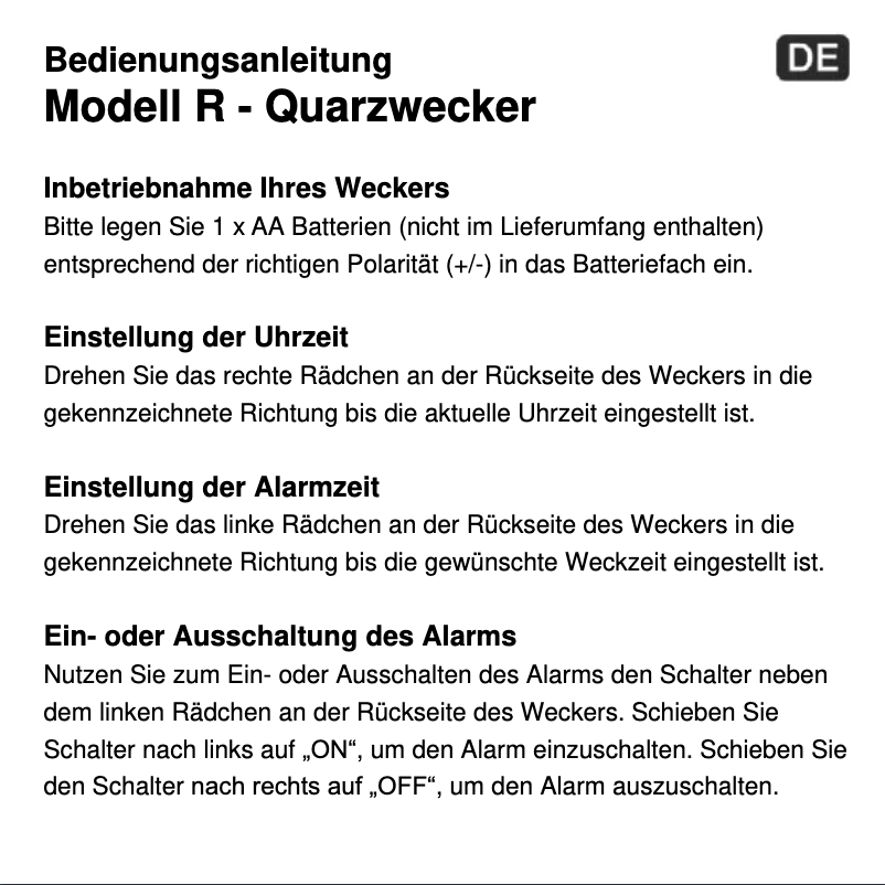 Image de la première page du manuel de l'appareil Modell R