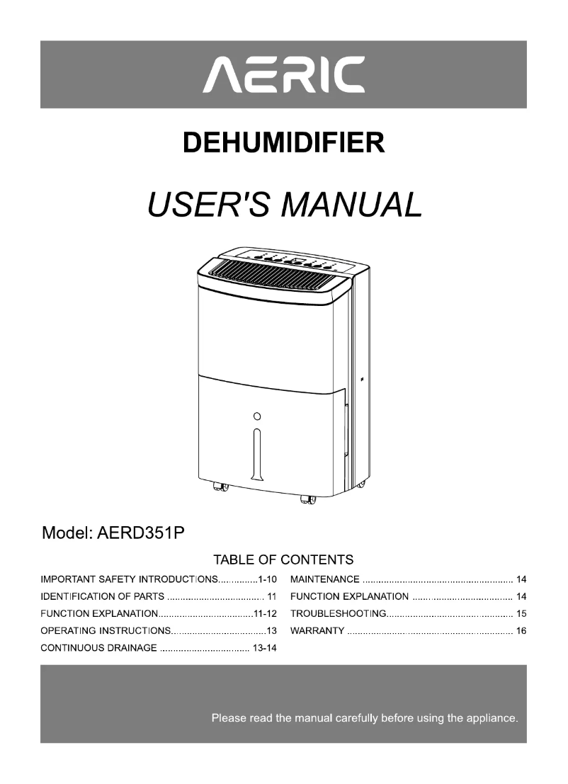 Page 1 de la notice Manuel utilisateur Aeric AERD351P