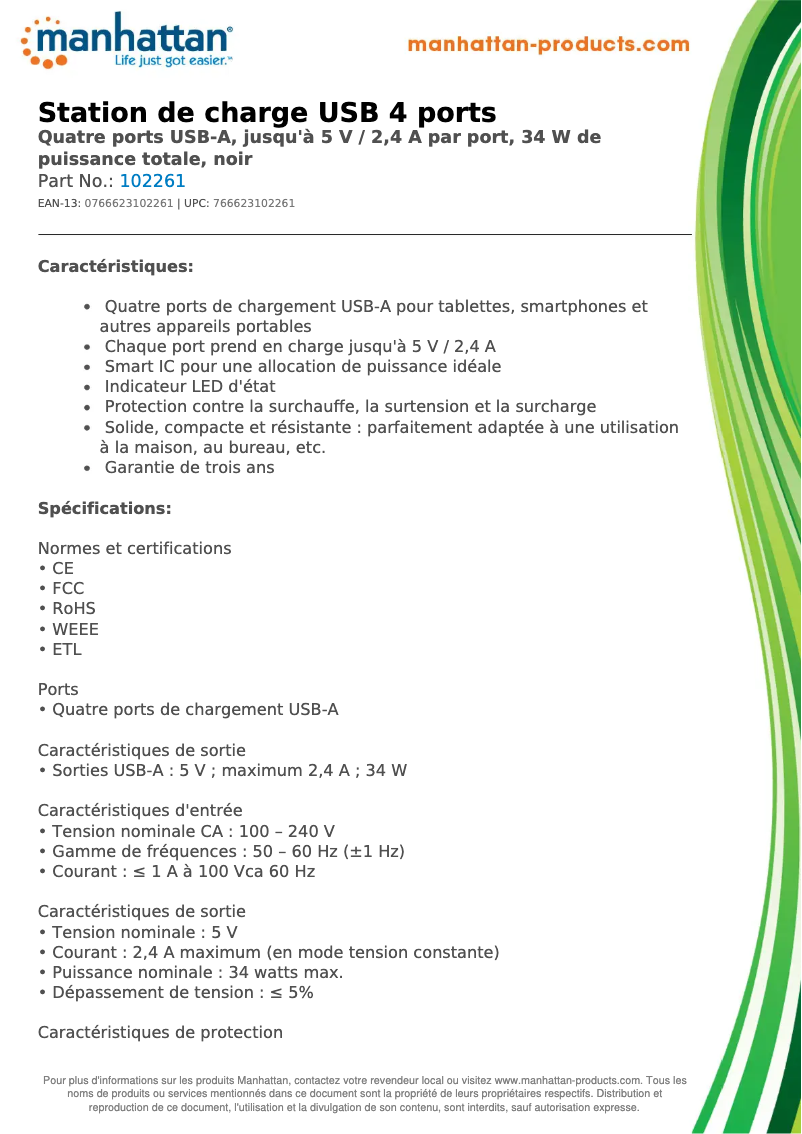 Page 1 de la notice Fiche technique Manhattan 102261