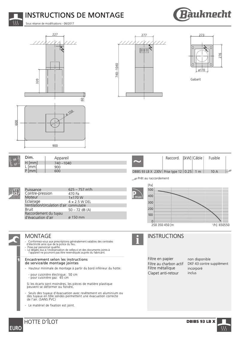 Page 1 de la notice Guide d'installation Bauknecht DBIBS 93 LB X