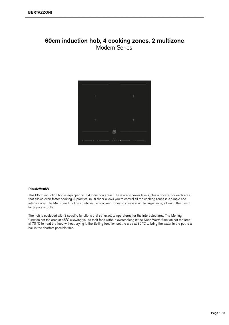 Page 1 de la notice Fiche technique Bertazzoni P604I2M28NV
