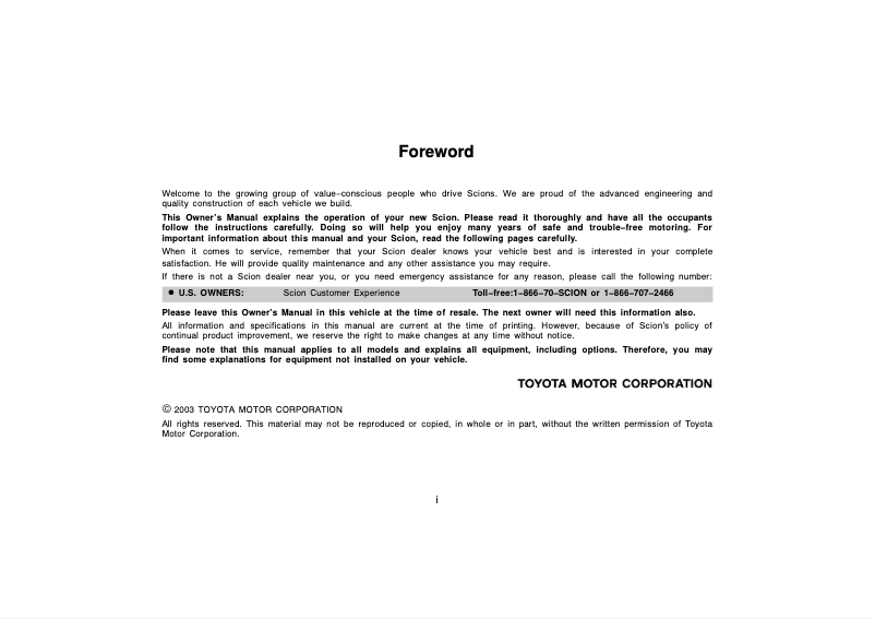 Página 1 del manual Manual de usuario Scion xB (2004)