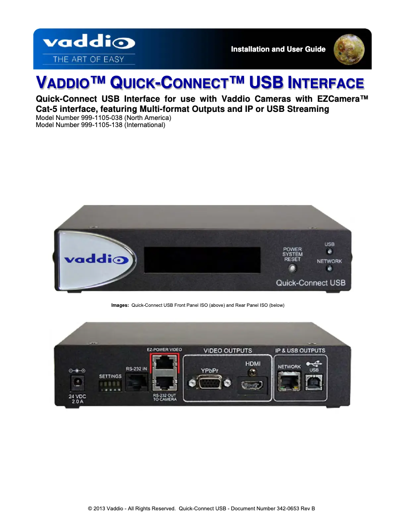 Page 1 de la notice Manuel utilisateur Vaddio RoboSHOT 12 QUSB