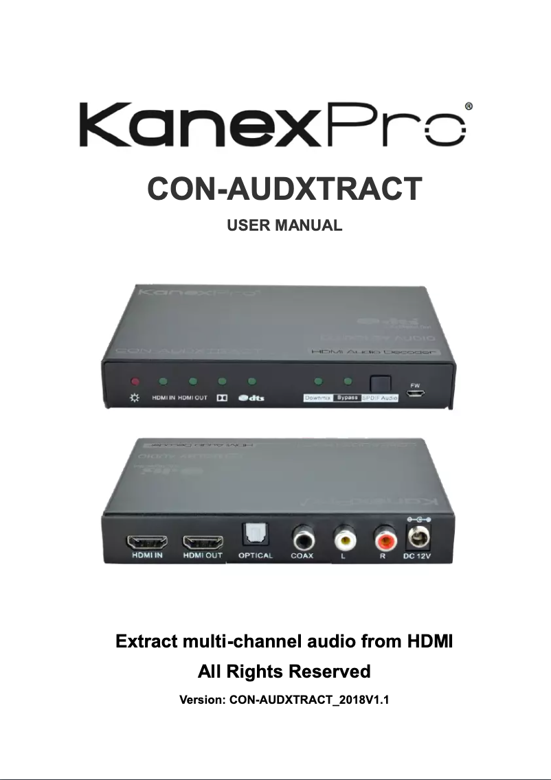 Page n°1 - Manuel utilisateur KanexPro CON-AUDXTRACT