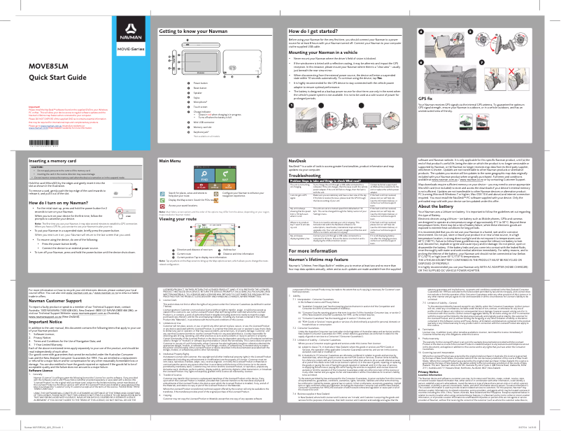 Page n°1 - Guide de démarrage rapide Navman MOVE85LM