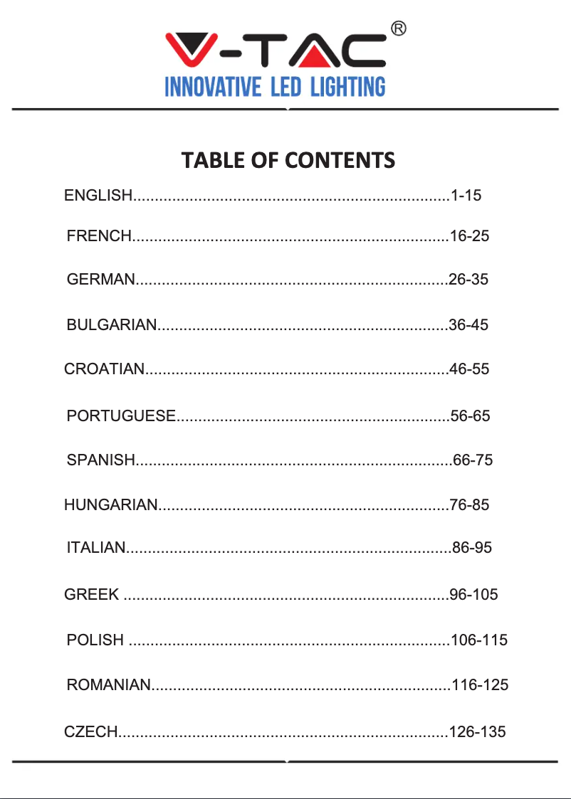 Page 1 de la notice Manuel utilisateur V-TAC VT-5001