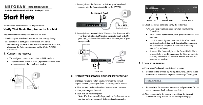 Page 1 de la notice Guide d'installation Netgear FVS328