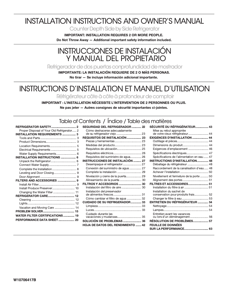 Image de la première page du manuel de l'appareil WRS571CIDB