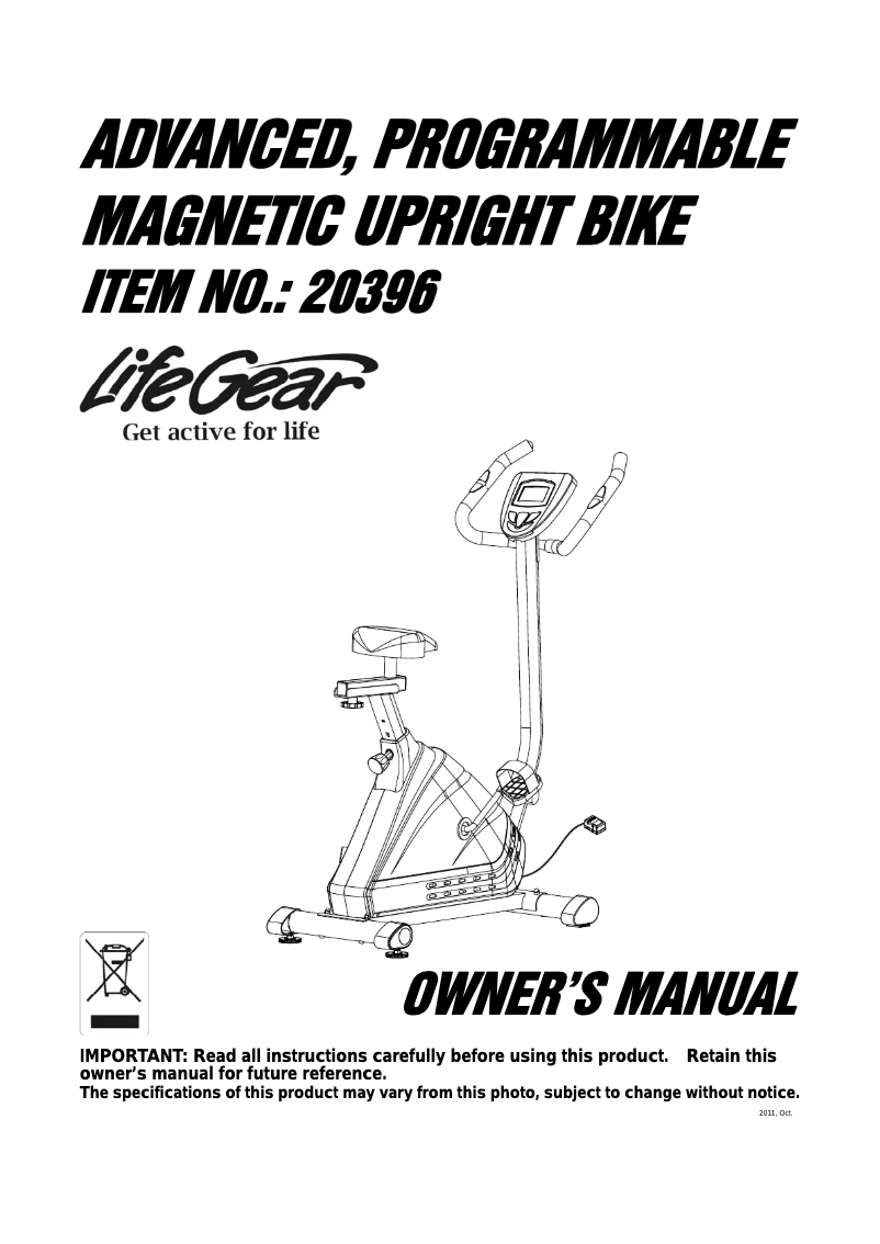 Image de la première page du manuel de l'appareil Advanced Programable Magnetic Upright Bike 20396