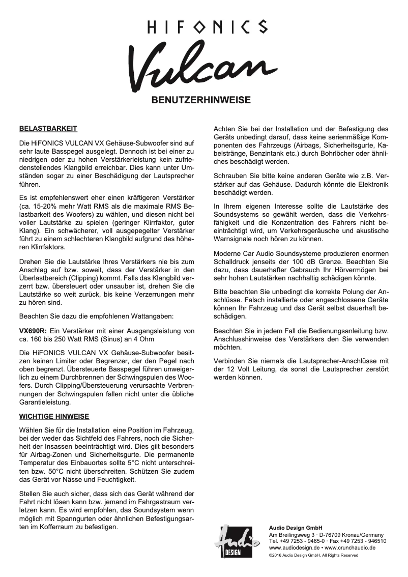 Page 1 de la notice Manuel utilisateur Hifonics Vulcan VX690R